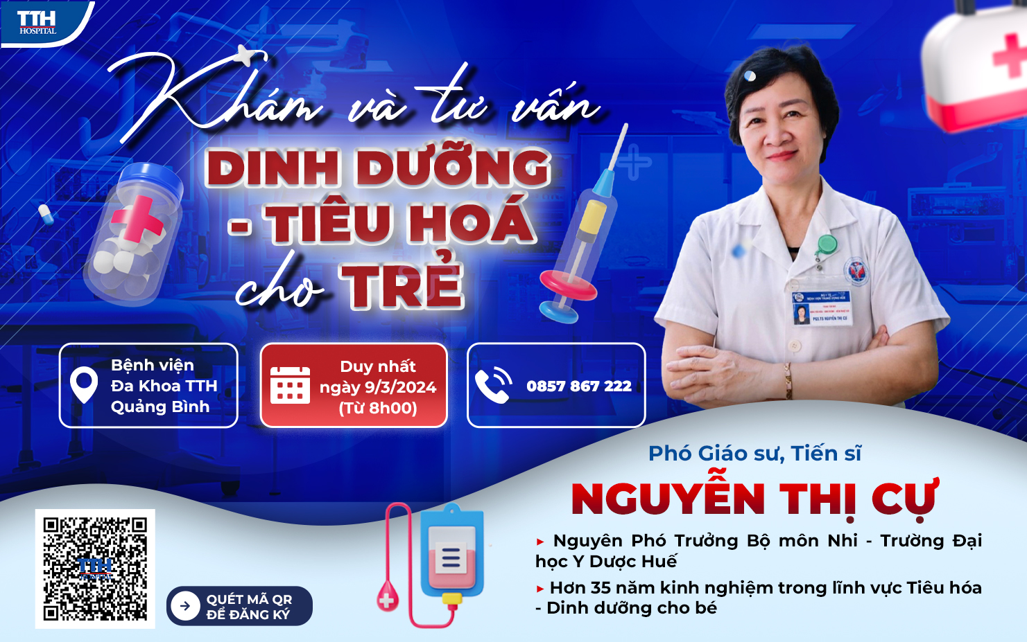 Chuyên gia về Tiêu hóa, dinh dưỡng về Quảng Bình trực tiếp thăm khám cho bé  - Tiến sĩ Nguyễn Thị Cự